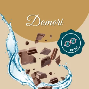 Si vede un'immagine che racchiude i principali ingredienti dei Domori: acqua e cioccolato