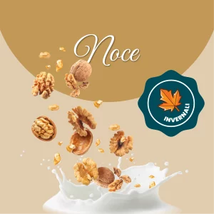 Si vede un'immagine che racchiude i principali ingredienti di noci: latte e noci.